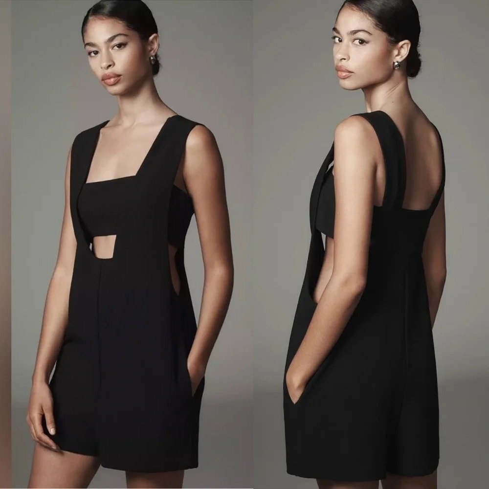 NWT Anthropologie Maeve Sleeveless Pinafore Romper Size XS Black Casual